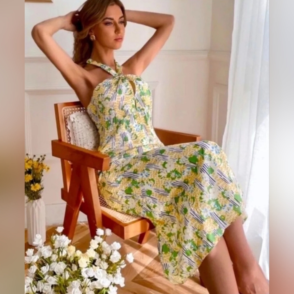 ZARA floral halter maxi dress size Small NEW